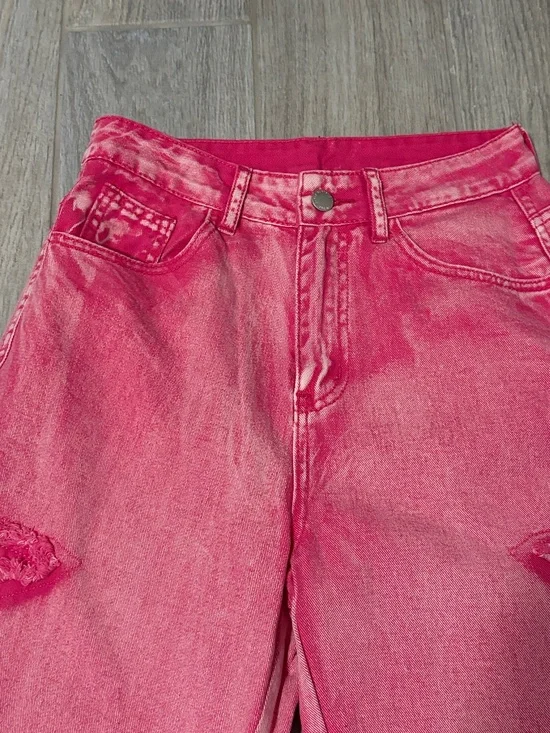 LIKE NEW! Women's SHEIN Pink Denim High Waisted Distressed Star Jeans - 25 - Picture 4 of 9